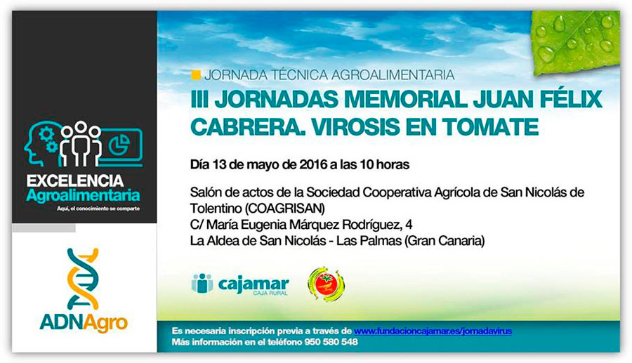 Día 13 de mayo. Jornada ‘Virosis en tomate’. Las Palmas (Gran Canaria)