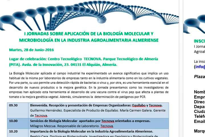 Día 28 de junio. I jornadas sobre biología molecular y microbiología en la industria alimentaria.Tecnova