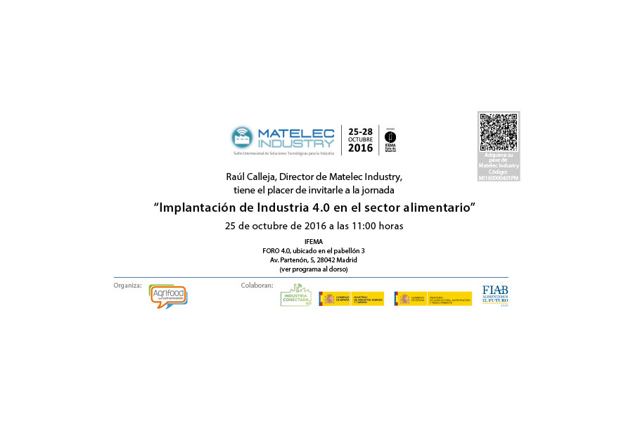 Día 25 de octubre. Jornada «Implantación de Industria 4.0 en el sector alimentario». Madrid