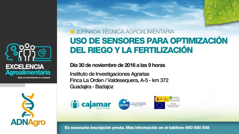 Día 30 de noviembre. Jornada ‘Uso de sensores para optimización del riego y la fertilización’. Badajoz