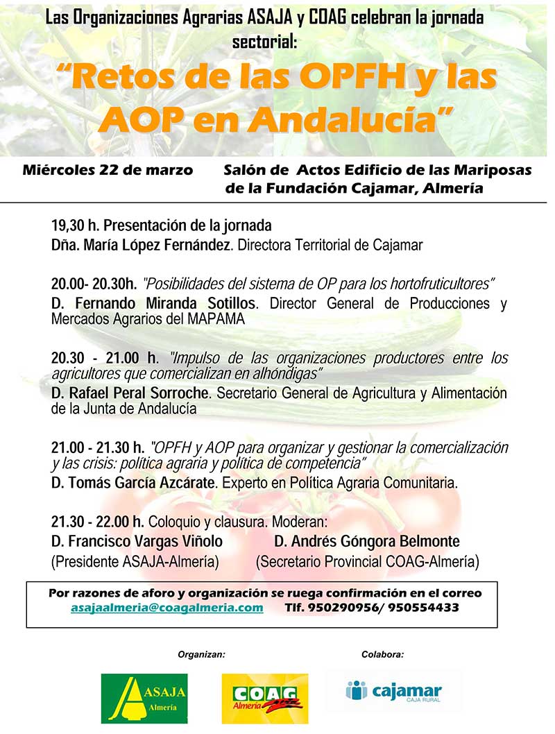 Día 22 de marzo. Jornada 'Retos de la OPFH y las AOP en Andalucía'. Almería