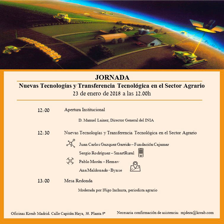 Día 23 de enero. Jornada sobre las Nuevas Tecnologías y Transferencia Tecnológica en el Sector Agrario