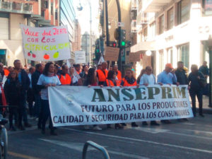 Manifestación en Valencia en defensa de la citricultura española. Naranjas.