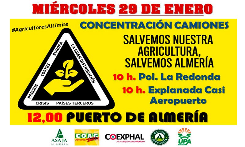 Protesta de vehículos agrícolas el día 29 en Almería