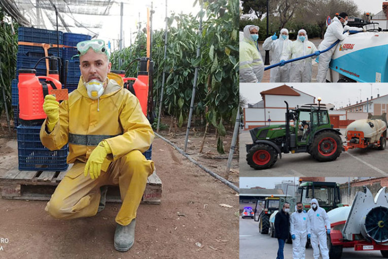 Los agricultores prestan sus equipos para desinfectar el país