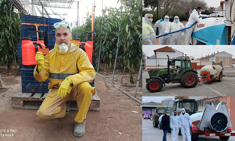 Los agricultores prestan sus equipos para desinfectar el país