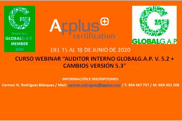 Del 15 al 18 de junio. Curso webinar Auditor Interno de GLOBALG.A.P.