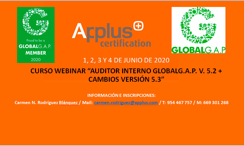 Del 1 al 4 de junio. Curso webinar Auditor Interno de GLOBALG.A.P.