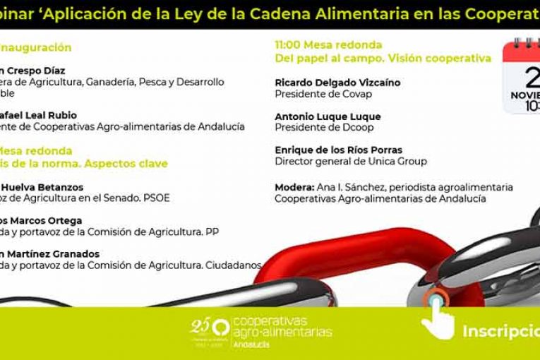Día 27 de noviembre. Webinar 'Aplicación de la Ley de la Cadena en las Cooperativas'