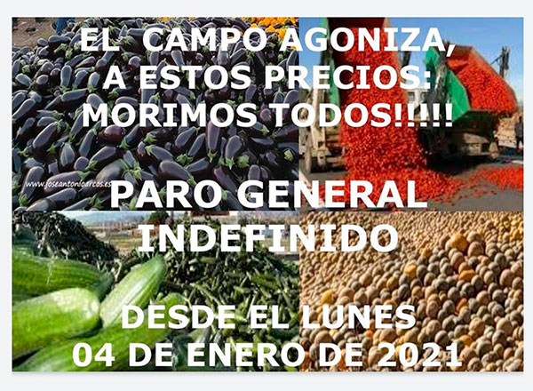 Huelga de agricultores para el 4 de enero de 2021. /joseantonioarcos.es