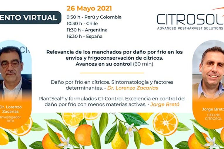Día 26 de mayo. Webinar sobre los manchados por daño por frío  y frigoconservación de cítricos