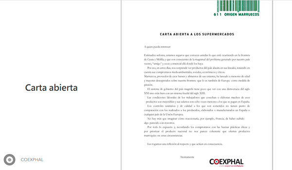 Carta de Coexphal a los supermercados. /joseantonioarcos.es