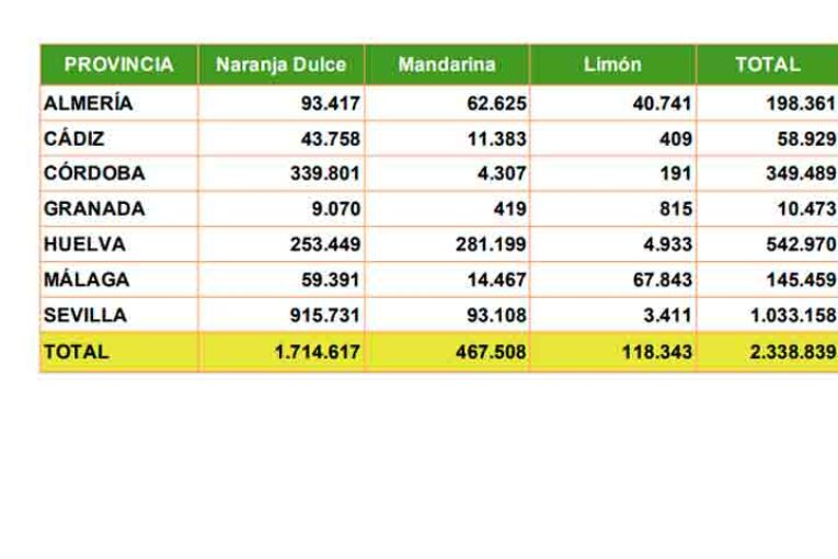 La producción de cítricos en Andalucía, provincia a provincia