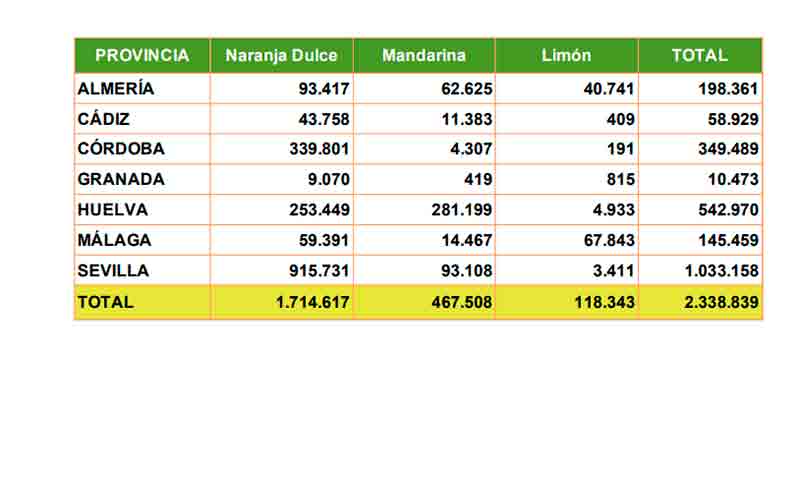 La producción de cítricos en Andalucía, provincia a provincia