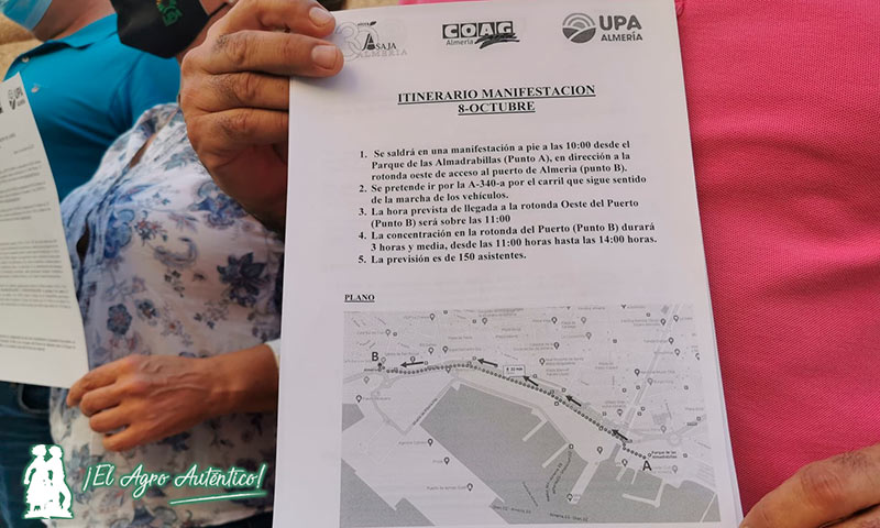 Itinerario de la manifestación del día 8 en el entorno del puerto de Almería. /agroautentico.com