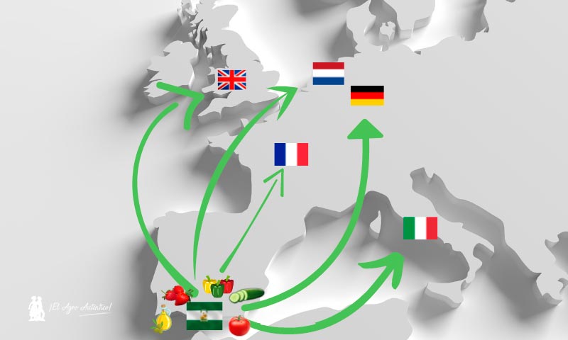 Destino de las exportaciones: Alemania, Francia, Italia, Reino Unido y Países Bajos