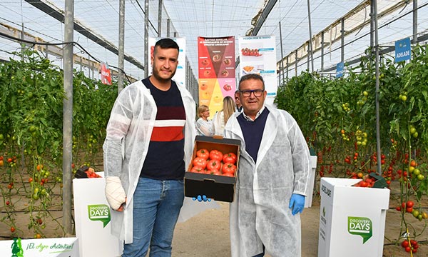 Paco y Germán Ibáñez son agricultores de la CASI. Cultivan en Cabo de Gata. Posan con variedad de tomate rosa de Gautier / agroautentico.com