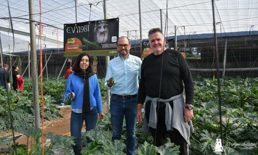 Mari Carmen Vázquez, técnica de Frutas Escobi; Antonio Gutiérrez, Syngenta; y José Blas, productor de calabacín / agroautentico.com