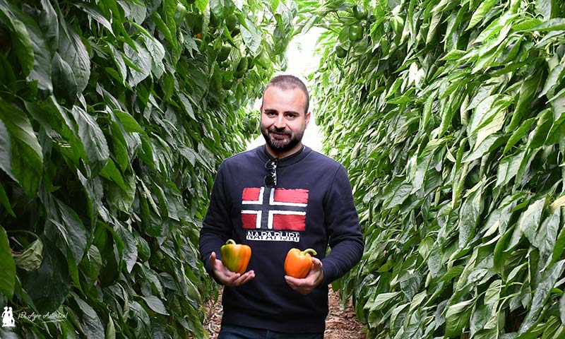 Álex Martín, breeder de Sur Seeds, con el pimiento Chacal / agroautentico.com