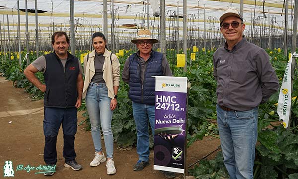 Jorge, técnico de Costa Ejido; y Rosana, de Fertimac Agro; con Bonifacio y Andrés, de HM.Clause / agroautentico.com
