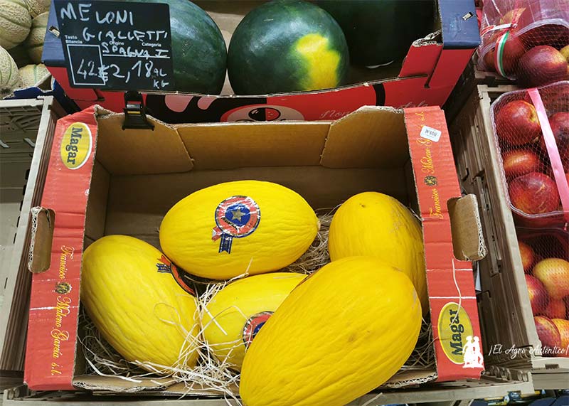 Magar en Italia. Este melón amarillo es la única referencia española en un lineal dominado casi al cien por cien por producto italiano / agroautentico.com
