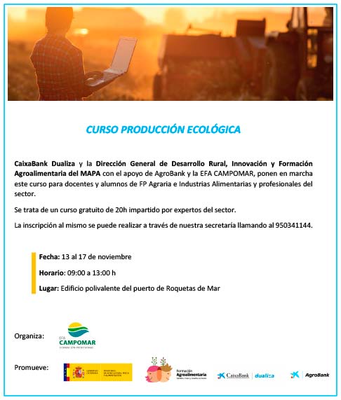 Del 13 al 17 de noviembre. EFA Campomar organiza un curso de producción ecológica