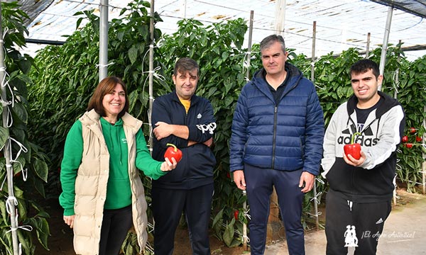 María, técnica de Sakata, con los agricultores Francisco, Manuel y Álvarez / agroautentico.com