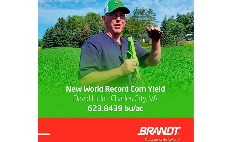 David Hula logra un nuevo récord mundial de rendimiento de maíz con Brandt