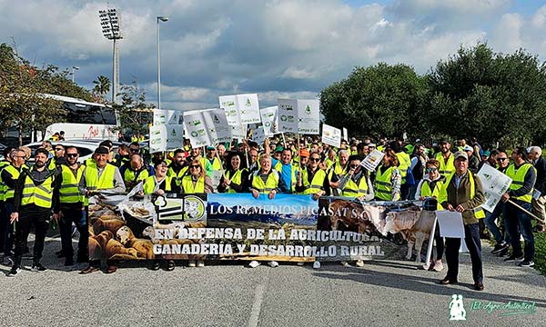 Agricultores y ganaderos de distintas comarcas andaluzas hoy en la protesta ante el puerto de Algeciras / agroautentico.com