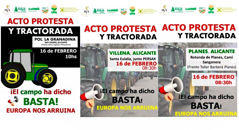 Tabla reivindicativa organizaciones agrarias 16F Alicante