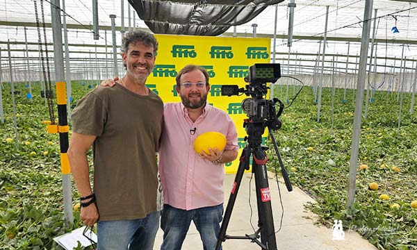 José Antonio Arcos y Carlos durante el vídeo de Water & Melon Show de Semillas Fitó / agroautentico.com