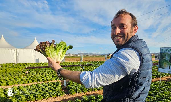 Jesús Bayano con las lechugas mini romanas de Ramiro Arnedo / agroautentico.com