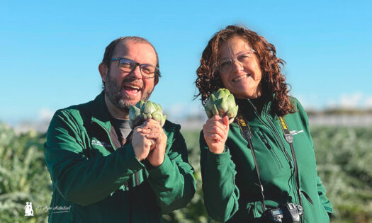 José Antonio Arcos y Ana Rubio con la alcachofa Green Queen en Barcelona / agroautentico.com