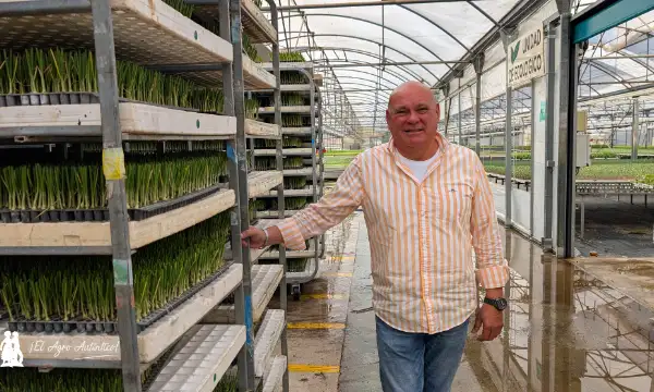 Manuel Escudero, fundador de la empresa. En la imagen con bandejas de cebolla / agroautentico.com